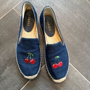 Navy Cherry Embroidered Espadrilles - Women's